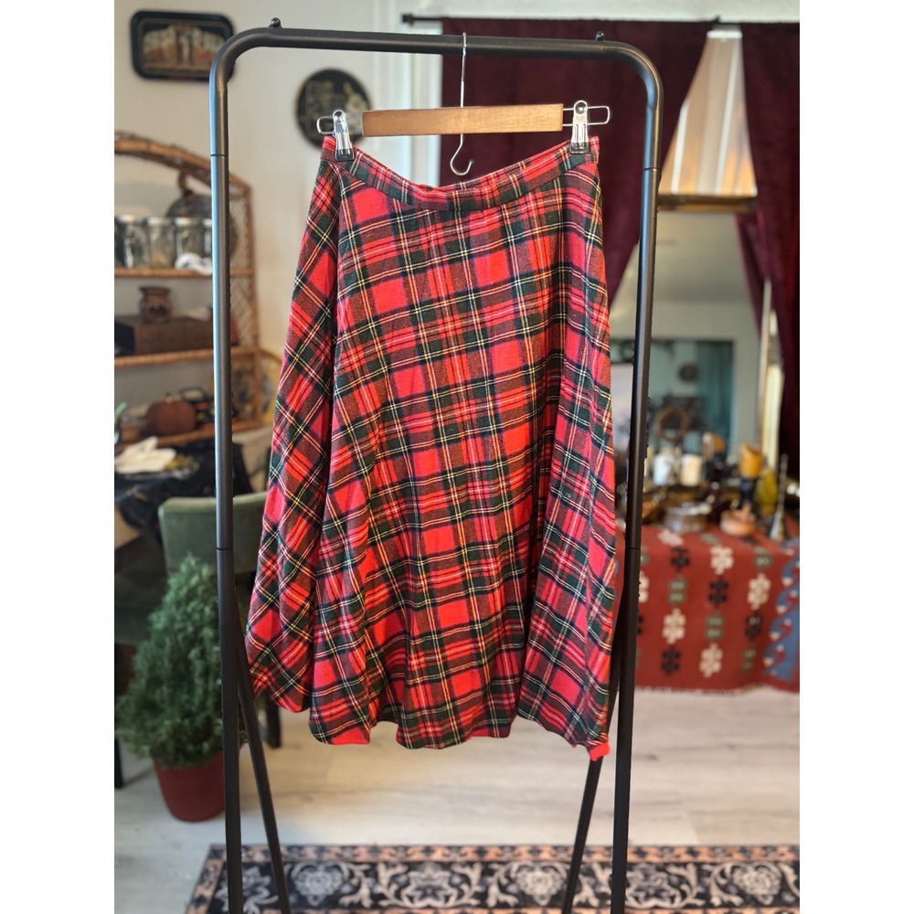 Red Plaid Tartan Midi Skirt ALine Flannel Vintage Classic